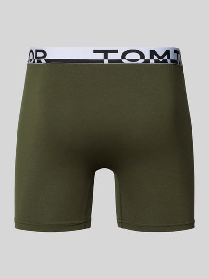 Produktfoto, Slim Fit Trunks mit Label-Schriftzug am Bund von Tom Tailor, efekt: jednolity kolor, krój regular fit, aplikacja: z napisem z logo, ściągacz: elastyczny, zestaw 2 szt., materiał: mieszanka bawełny i elastanu, szerokość w rozmiarze M: 34,5 cm