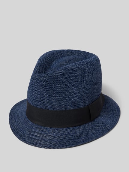 Produktfoto, kapelusz Hut mit Zierband Modell 'TRILBY' z papieru z szerokim rondem, tasiemka ozdobna, Müller Headwear, kolor granatowy