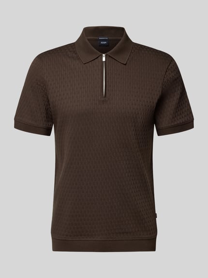 Produktfoto, Slim Fit Poloshirt mit Reißverschluss Modell 'Franciscojose' von JOOP! Collection, bawełna, krój slim fit, długość tyłu 70 cm w rozm. M, kolor brązowy, faktura dzianiny