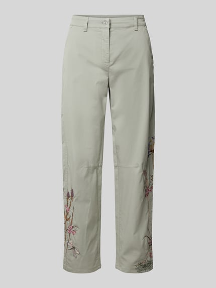 CAMBIO Spodnie o kroju tapered fit z wyhaftowanym motywem model ‘EVE’ Khaki 2
