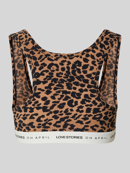 Produktfoto, Bralette mit elastischem Bund - LOVESTORIES X OH APRIL mit Leopardenmuster, Racerback, Modell Rika, Stretch-Material-Mix, neutrale Farbtöne