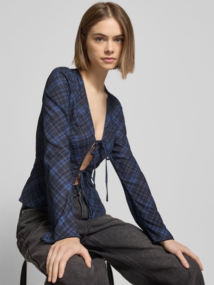 Weekday Hemdbluse mit Schnürverschluss Mittelgrau Melange 3