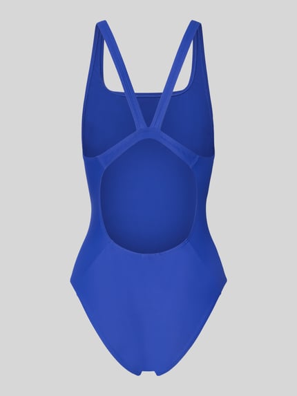 Produktfoto, Slim Fit Sportbadeanzug mit Logo-Print von adidas Sportswear in kräftigem Blau, Stretch-Webstruktur, Rückenansicht.