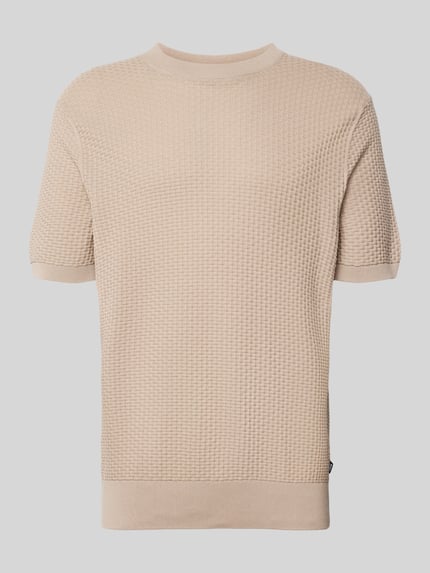 Produktfoto, Regular Fit Strick-Shirt aus reiner Baumwolle Modell 'H-NILTON' van BOSS met effen kleuren, structuurpatroon, korte mouw, ronde hals, rompzoom, knitwear van puur katoen