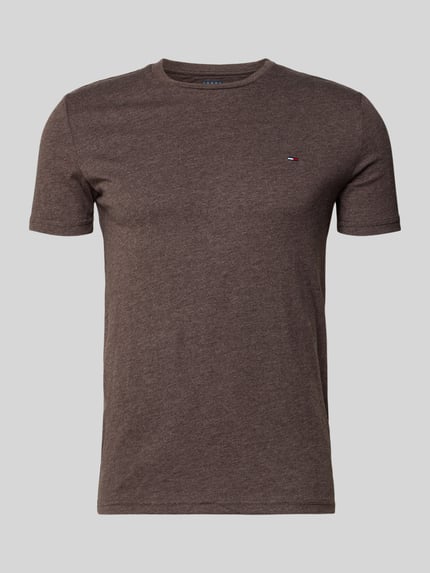 Produktfoto, Regular Fit T-Shirt aus Baumwoll-Mix von Tommy Jeans in Braun, unifarben, mit Logo-Stitching, Rundhals, kurzarm, Jersey-Struktur