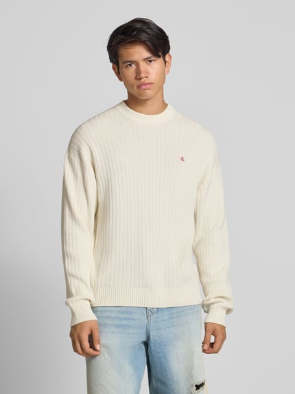 Calvin Klein Jeans Oversized Strickpullover mit gerippten Abschlüssen Offwhite 4