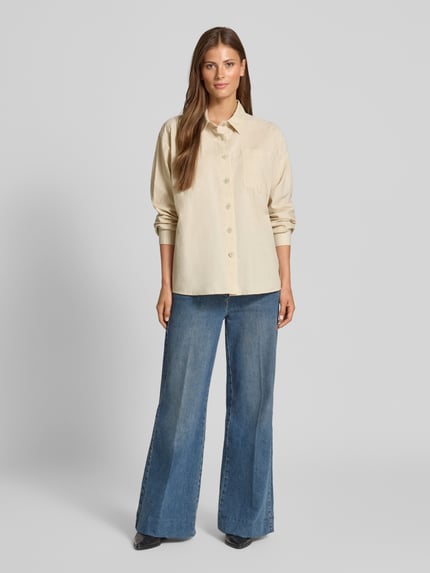 Mustang Oversized overhemdblouse met linnen, model 'Willow' Beige - 1