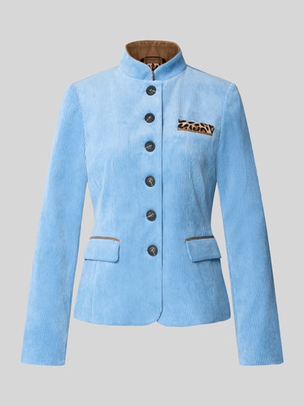 Produktfoto, Blazer in Cord-Optik von White Label in Hellblau mit Stehkragen, Brust- und Pattentaschen, sichtbarer Knopfleiste, feiner Rillenstruktur