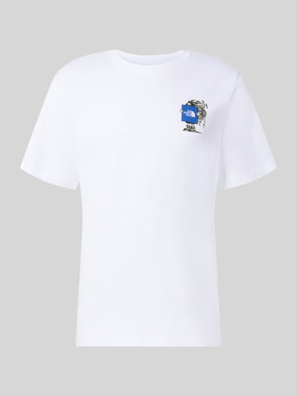 Produktfoto, weißes T-Shirt aus reiner Baumwolle Modell 'Gear Up Get Out' von The North Face, Logo-Print, Regular Fit, Rundhalsausschnitt