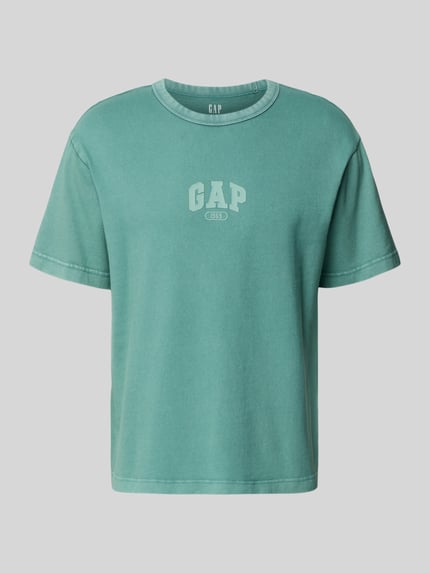 Produktfoto, T-Shirt mit Logo und Rundhalsausschnitt von GAP in Mintgrün, Herren T-Shirt aus Reine Baumwolle, Regular-Fit, Rückenlänge 61 cm.