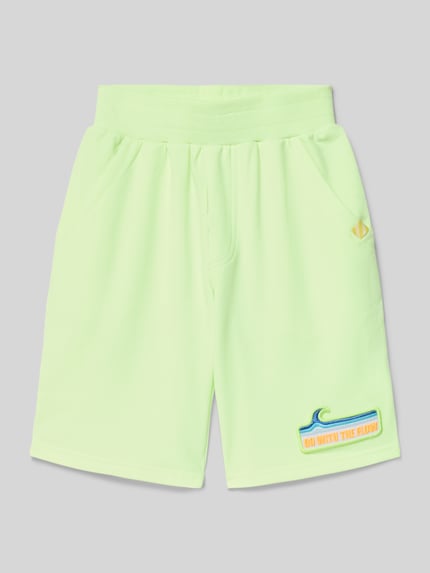 Productfoto, Regular Fit Shorts met Motiv-Patch van BILLIEBLUSH, puur katoen, elastische band, steekzakken, bandwijdte maat 116: 25 cm, binnenbeenlengte maat 116: 20 cm, lichtgroene kleur, zachte textuur