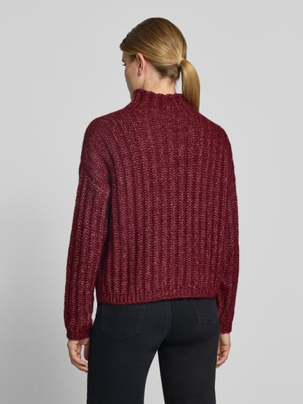 HUGO Boxy Fit Strickpullover aus Baumwoll-Mix mit Woll-Alpaka-Anteil Modell 'Safineyny' Dunkelrot 5