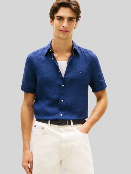 Tommy Hilfiger Regular Fit Kurzarmhemd aus reinem Leinen Dunkelblau 4