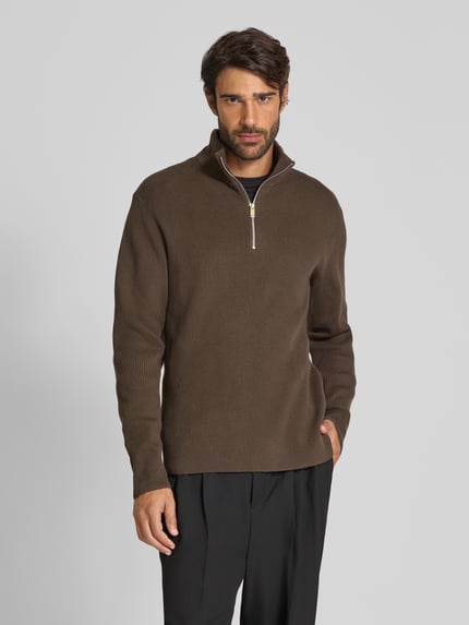Lindbergh Strickpullover mit Troyer-Kragen Mittelbraun 4