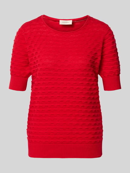 Produktfoto, Strickpullover mit 1/2-Arm Modell 'Dodo' von FREE/QUENT, intensive rote Farbe, Strukturmuster, reine Baumwolle, Regular Fit, Rundhalsausschnitt
