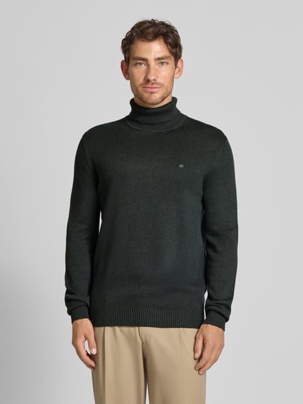 Christian Berg Men Sweter o kroju slim fit z mieszanki bawełny i wełny Ciemnozielony melanż 4