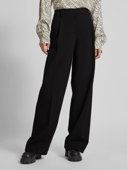 MAC Wide leg stoffen broek met bandplooien, model 'Chaja' Zwart - 4