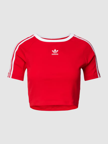 adidas Originals Cropped T-Shirt mit Label-Stitching Dunkelrot 2