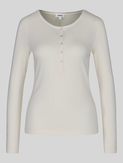 Produktfoto, Slim Fit Langarmshirt aus Baumwoll-Lyocell-Mix van s.Oliver RED LABEL in gebroken wit met fijne ribstructuur