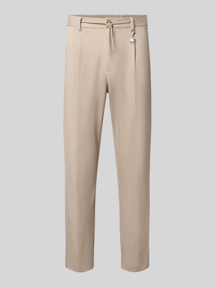 Productfoto, Straight Fit Hose met viscose van Manuel Ritz, herenbroek in beige, elastische materiaalmix met bandplooien, knoop- en ritssluiting, bandwijdte maat 50 is 42 cm, binnenbeenlengte 73 cm