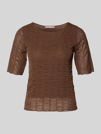 Produktfoto, Strickshirt aus Viskose-Mix mit Rundhalsausschnitt von Christian Berg Woman Selection, kolor brązowy, krój slim fit, strukturalny wzór, długość tyłu w rozmiarze S: 82 cm, długość rękawa w rozmiarze S: 29 cm