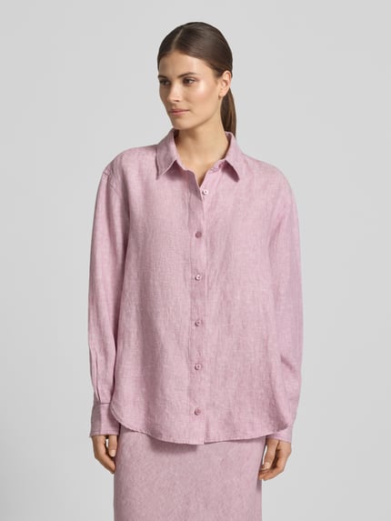 Samsøe Samsøe Regular Fit Leinenbluse mit Knopfleiste Rosa Melange 4
