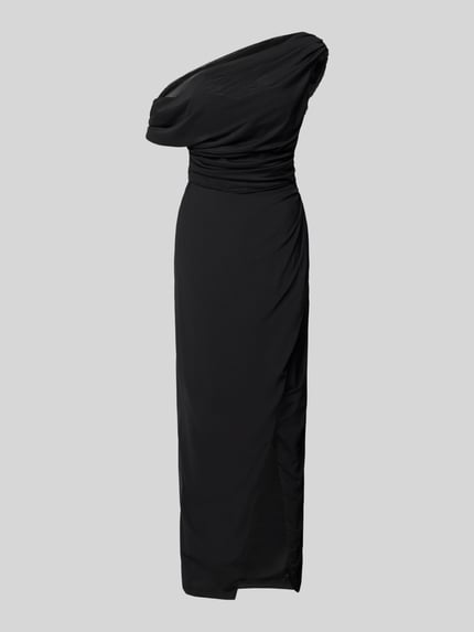 Produktfoto, Abendkleid mit Raffungen und Gehschlitz von Lace & Beads, Maxikleid in Schwarz, Gerader-Schnitt, One-Shoulder-Träger