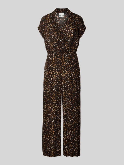 Produktfoto, Jumpsuit aus Viskose Modell 'MARRAKECH' von ICHI im Allover-Look mit Umlegekragen und V-Ausschnitt, Regular-Fit.