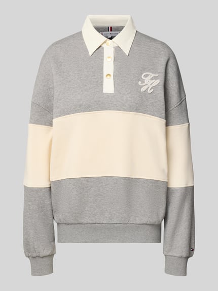 Produktfoto, Relaxed Fit Sweatshirt aus Baumwoll-Mix von Tommy Hilfiger mit Two-Tone-Optik, Logo-Stitching, Polokragen, Sweat-Material