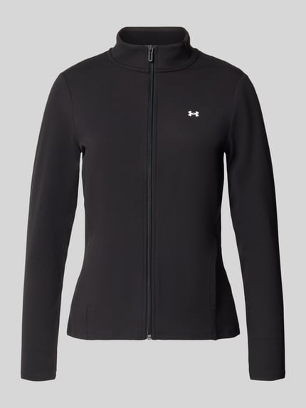 Produktfoto, schwarze Slim Fit Trainingsjacke mit Logo-Print von Under Armour, glatte Textur, Damen Trainingsjacke