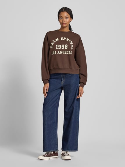JJXX Oversized Sweatshirt mit Label-Print Modell 'MERLE' Dunkelbraun Melange 1