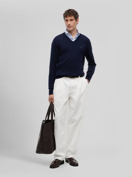 Tommy Hilfiger Regular Fit Pullover aus Baumwoll-Kaschmir-Mix Marine 1