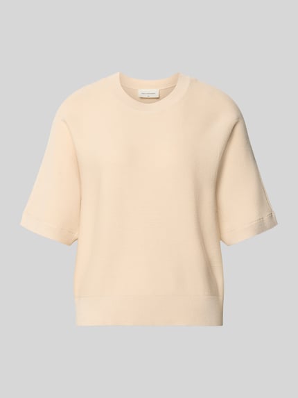 Produktfoto, Relaxed Fit Pullover aus Viskose-Mix Modell 'Thamira' von MSCH Copenhagen in Beige mit Strick-Optik und kurzem Arm.