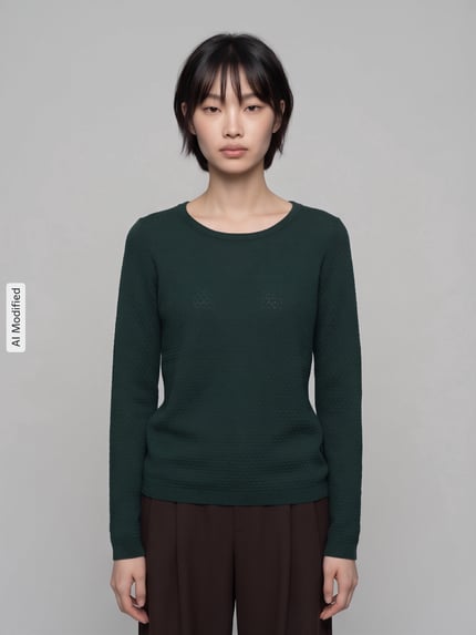 VERO MODA sweter w kroju regular fit z czystej bawełny model 'CARE' Ciemnozielony 4