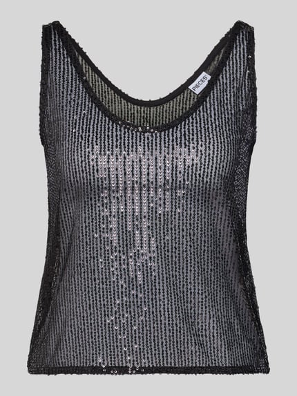 PIECES Slim fit blousetop met pailletten, model 'JACK' BLACK - 2