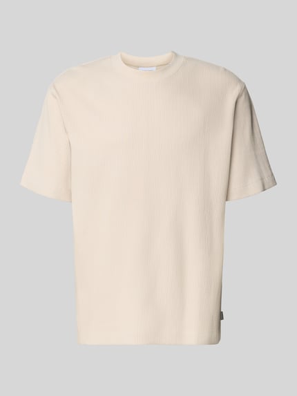 Produktfoto, T-shirt mit Ripp-Optik Modell 'HARRISON' von JACK & JONES, męski t-shirt z bawełny, luźny krój, okrągły dekolt, długość tyłu w rozmiarze M: 68 cm