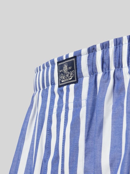 Produktfoto, blau-weiß gestreifte Boxershorts mit elastischem Bund und Label-Detail, reine Baumwolle, lockerer Schnitt, 3er-Pack von Polo Ralph Lauren Underwear