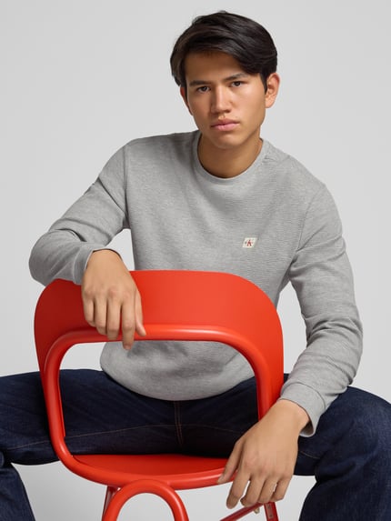 Calvin Klein Jeans Longsleeve mit Strukturmuster Hellgrau Melange 3