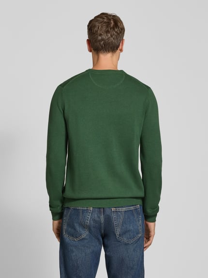 Christian Berg Men Regular fit gebreide pullover van mix van katoen en wol Olijfgroen gemêleerd - 5