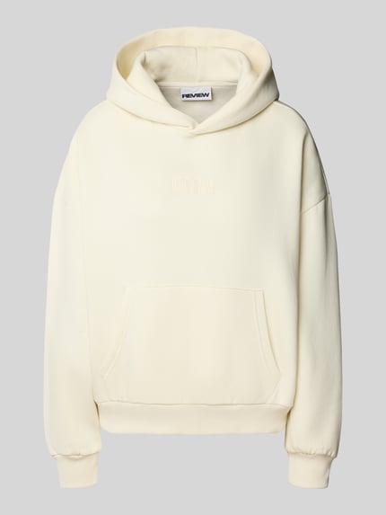 REVIEW Hoodie met labelstitching en kangoeroezak Offwhite - 2