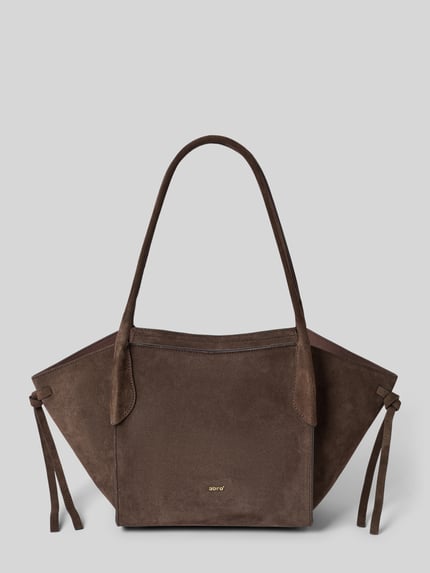 Produktfoto, Shopper aus echtem Leder Modell 'VIBE' von Abro, dunkelbraun, metallic-Label, seitliche Bindebänder, Szerokość w rozmiarze 1: 50 cm, długość w rozmiarze 1: 24 cm, głębokość w rozmiarze 1: 60 cm, długość rączek w rozmiarze 1: 15 cm
