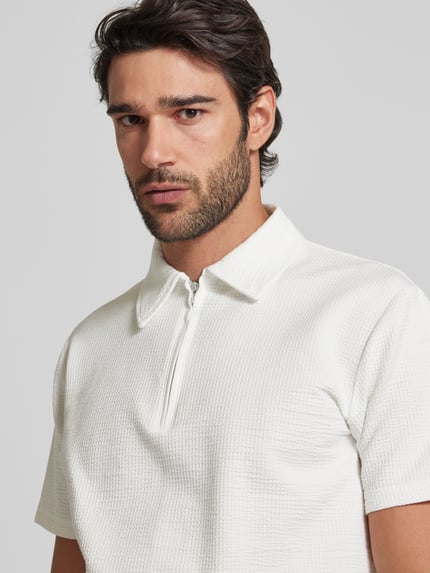 Selected Poloshirt mit kurzem Reißverschluss Modell 'SANDER' Offwhite 3