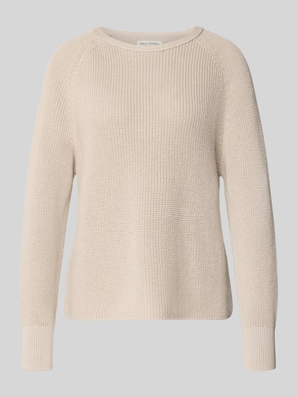 Produktfoto, Regular Fit Strickpullover aus reiner Baumwolle von Marc O'Polo, kremowy, gładki, okrągły dekolt, długie rękawy raglanowe, dzianina