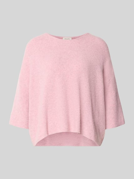 Produktfoto, Oversized Strickpullover mit Leinen-Anteil von American Vintage in Hellrosa, gerippte Textur, Rundhalsausschnitt, Halbarm, strukturierter Material-Mix