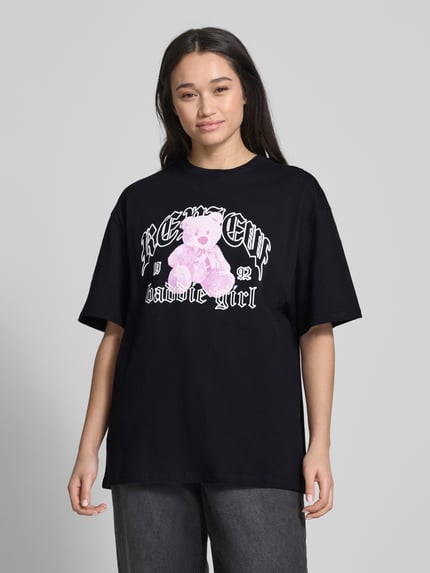 REVIEW Oversized T-shirt met labelprint Zwart - 4