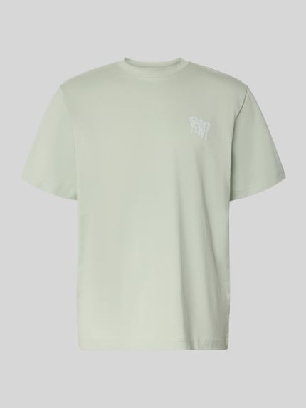 Produktfoto, Regular Fit T-Shirt aus reiner Baumwolle Modell 'HASPEN' von SELECTED HOMME in Optik: Unifarben mit Motiv-Stitching, Jerseytextur.