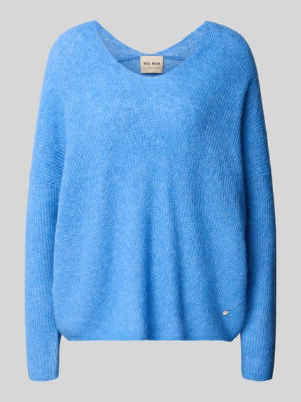 Productfoto, Regular Fit Pullover aus Woll-Alpaka-Mix Modell 'Thora' van MOS MOSH in elastische wol-alpaca mix, ronde hals, gebreide structuur, damespullover in helderblauw, ruglengte maat S 63 cm, mouwlengte 77 cm.
