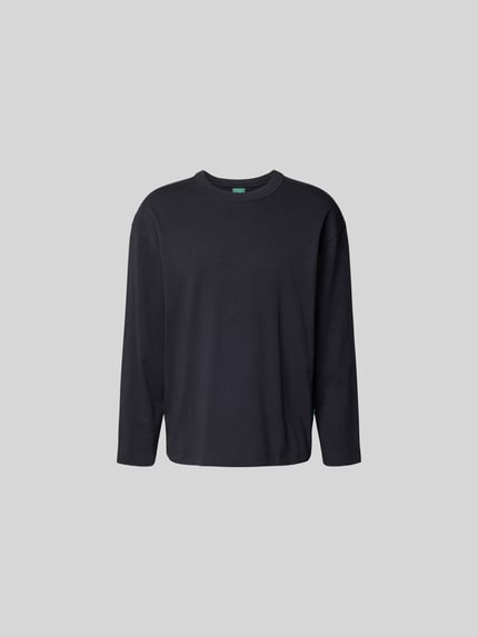 Produktfoto, Longsleeve mit Rundhalsausschnitt van ANNARR, zwart, regular fit, puur katoen, ruglengte maat M 72 cm, vooraanzicht.