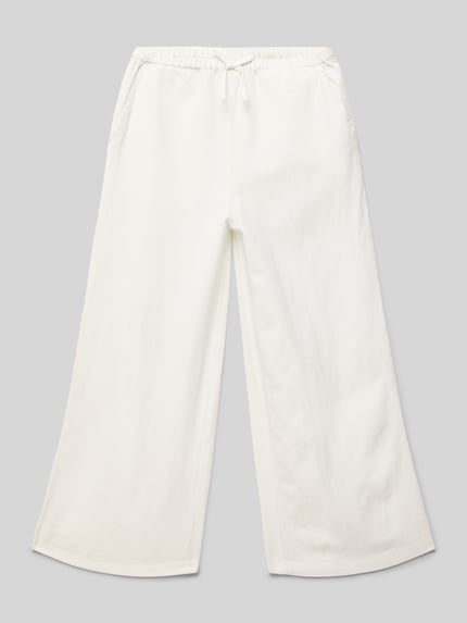 MANGO Wide Leg Stoffhose mit Leinen-Anteil Ecru 1