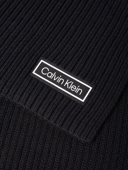 CK Calvin Klein Schal mit Kaschmir-Anteil und Label-Patch BLACK 2